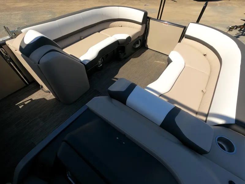 Slide: The Image of 2024 Avalon Catalina Entertainer Funship interior with spacious seating and modern design. - 7