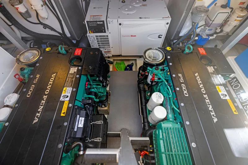 Slide: The Image of Engine room of a 2018 Prestige 460 yacht with twin Volvo Penta IPS 600 engines. - 27