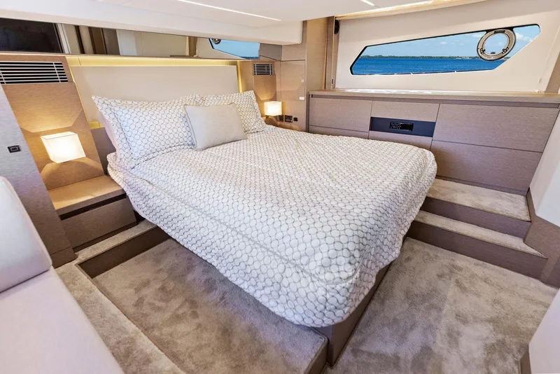 Slide: The Image of Luxurious bedroom interior of 2018 Prestige 460 yacht with ocean view. - 37