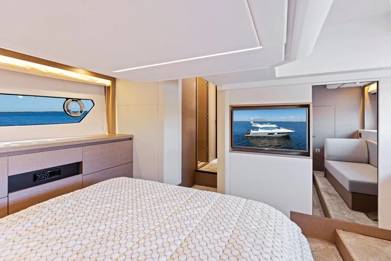 Slide: The Image of Luxurious bedroom interior of 2018 Prestige 460 yacht with ocean view. - 39