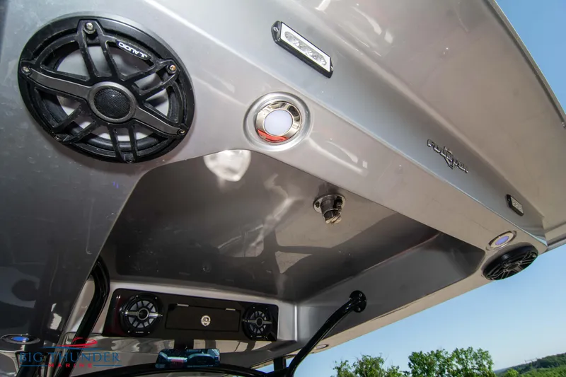 Slide: The Image of Close-up of 2021 Fountain 38 SC boat's audio system and speakers. - 31