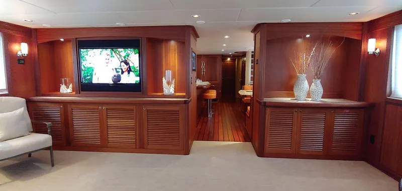 Slide: The Image of Luxurious interior of 2016 Allseas Expedition 92 yacht with wooden cabinetry and modern decor. - 22