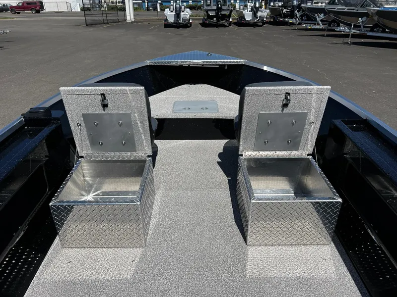 Slide: The Image of 2024 Fish Rite Angler boat interior with storage compartments and seating. - 23