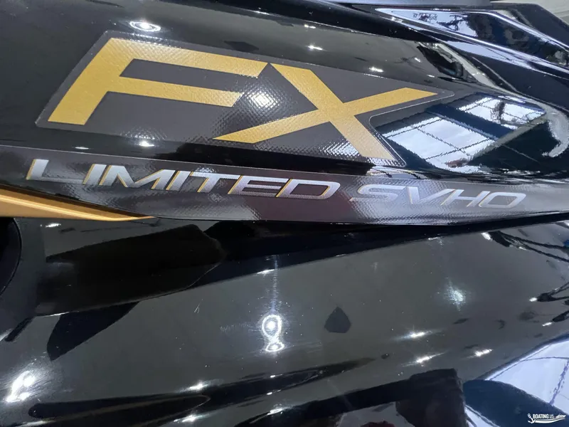 Slide: The Image of 2024 Yamaha WaveRunner FX Limited SVHO logo on sleek black surface. - 5