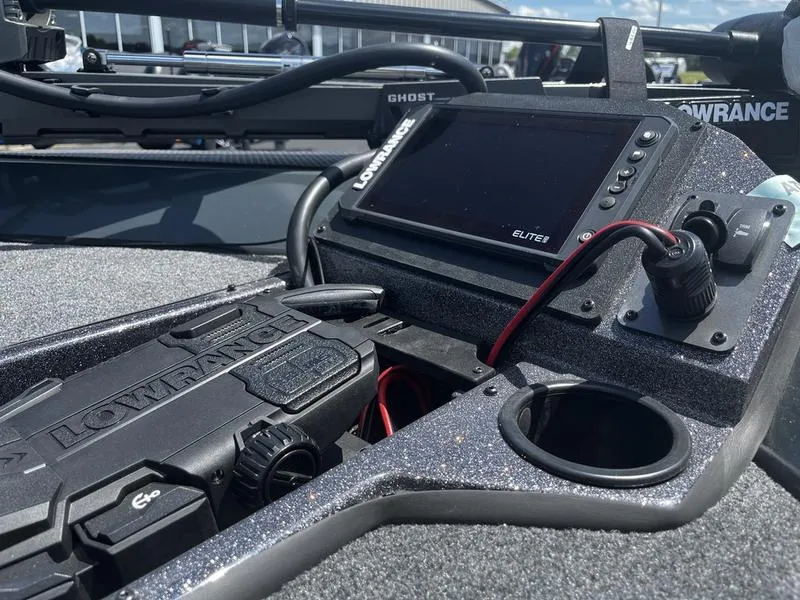 Slide: The Image of 2024 Ranger RT188P boat dashboard with Lowrance Elite fishfinder and Ghost trolling motor. - 4