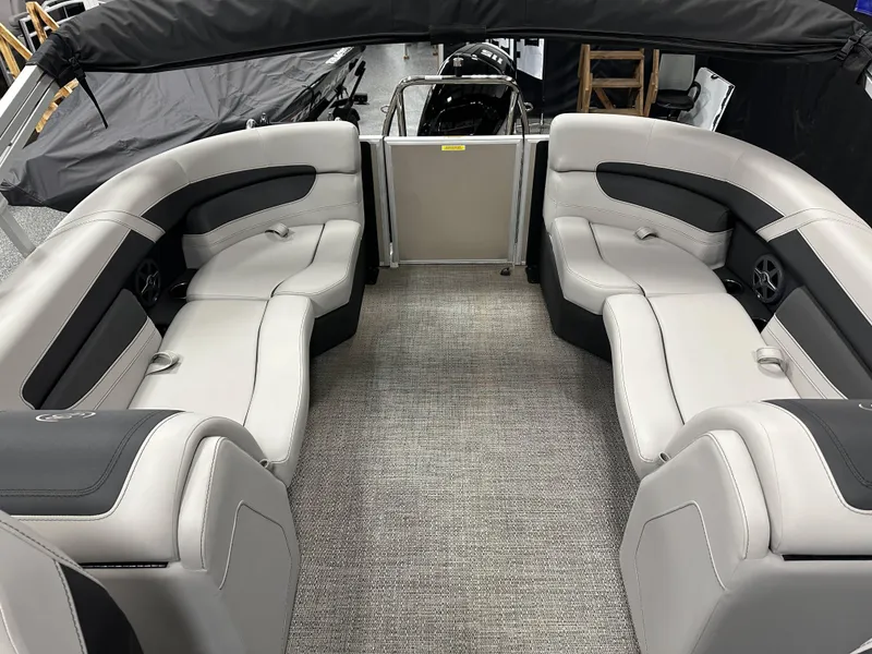 Slide: The Image of 2025 Barletta Cabrio 22QC interior with luxurious seating and modern design. - 18