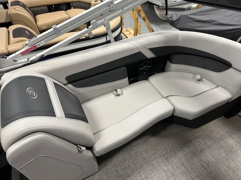 Slide: The Image of 2025 Barletta Cabrio 22QC boat interior with luxurious seating and modern design. - 21