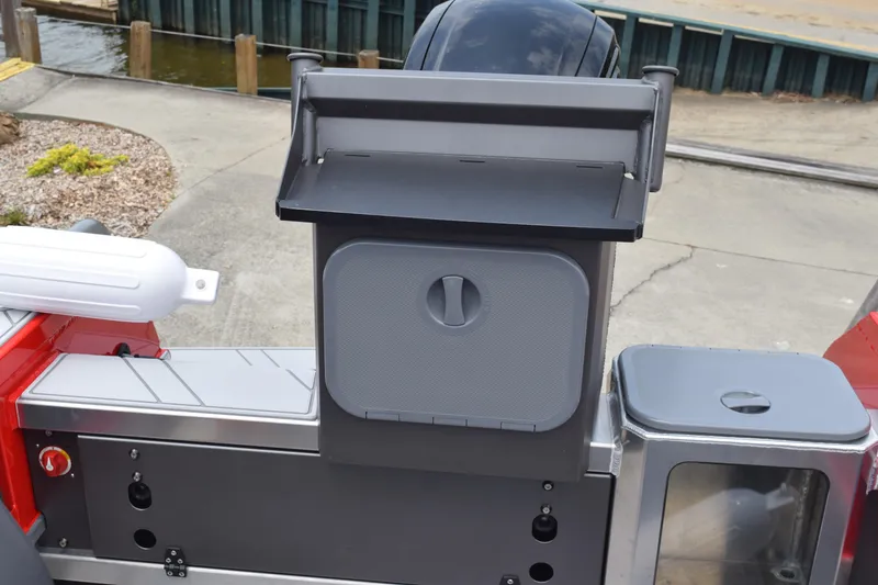 Slide: The Image of Stabicraft 1550 Frontier Profish 2025 boat's rear storage and utility area. - 19