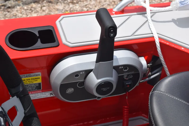 Slide: The Image of 2025 Stabicraft 1550 Frontier Profish boat throttle control and dashboard. - 23