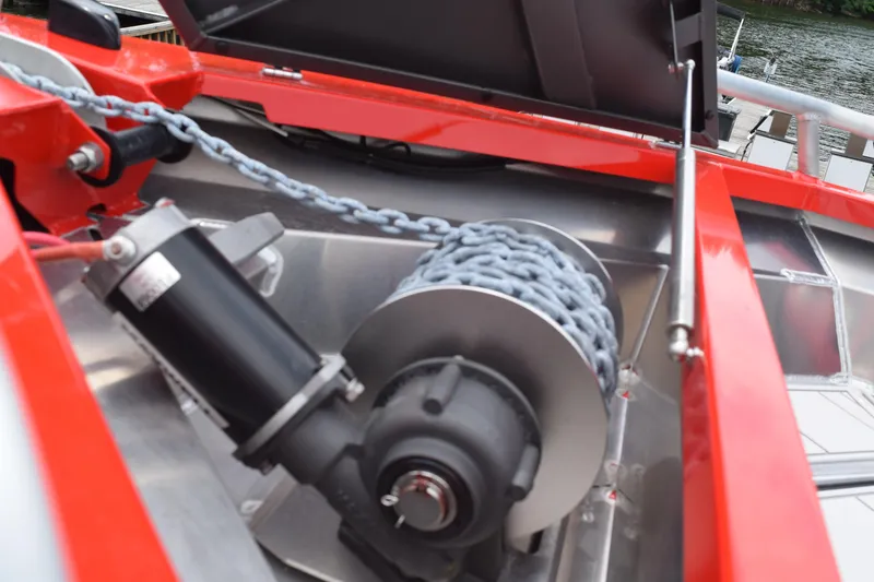 Slide: The Image of Close-up of the anchor winch system on a 2025 Stabicraft 1550 Frontier Profish boat. - 6