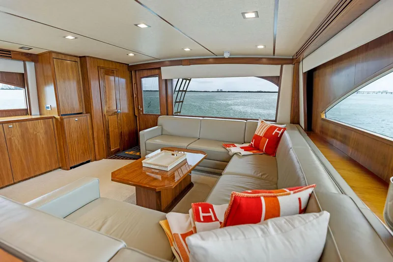 Slide: The Image of Luxurious interior of 2018 Viking 80 Convertible yacht with spacious seating and ocean view. - 14