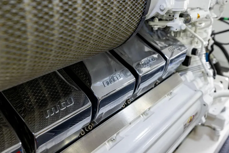 Slide: The Image of Close-up of 2018 Viking 80 Convertible engine components. - 30