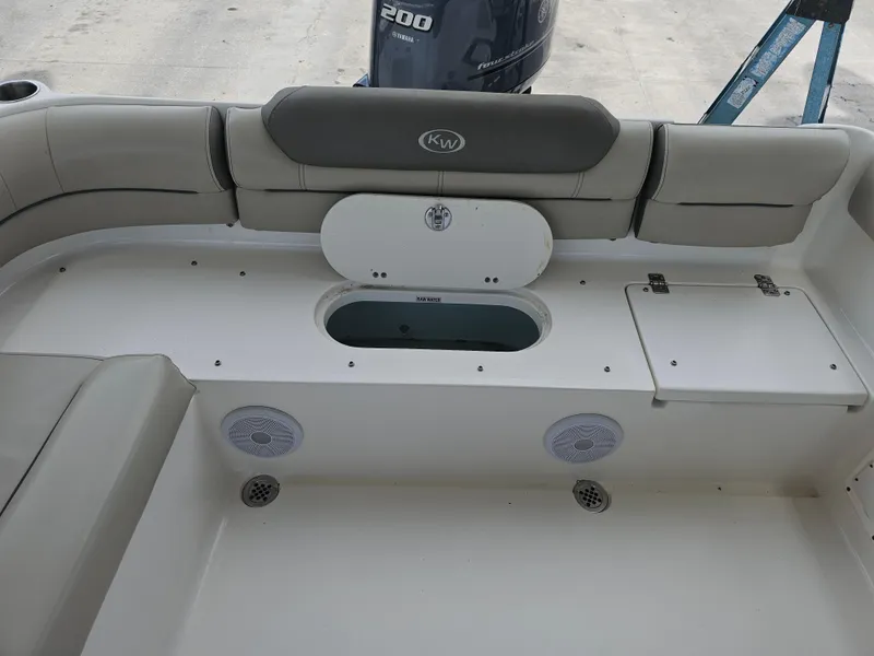 Slide: The Image of Interior of 2021 Key West 239 DFS boat with seating and storage compartments. - 20