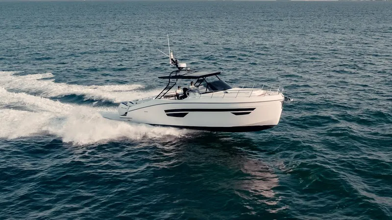 Slide: The Image of 2024 Oryx 379 motor yacht cruising on open water. - 15