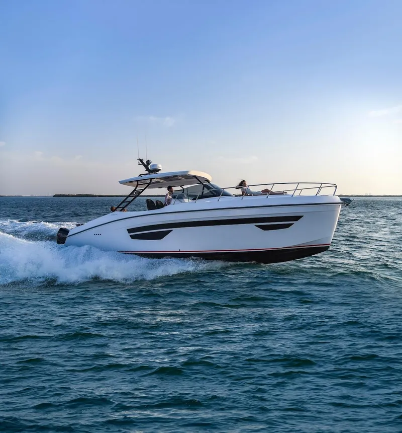 Slide: The Image of 2024 Oryx 379 boat cruising on open water. - 3