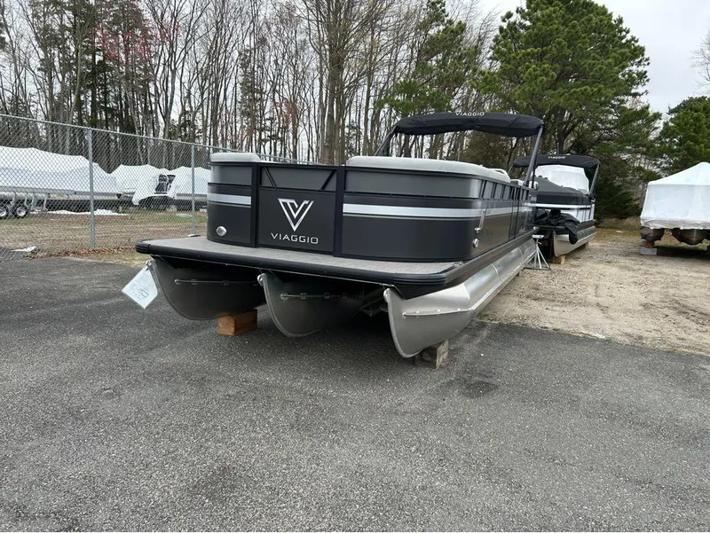 Slide: The Image of 2023 Viaggio Lago L25C pontoon boat in storage yard. - 12