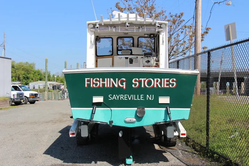 Slide: The Image of Custom Alley Boats 28 Downeast 2009, Fishing Stories, Sayreville NJ, docked on a trailer. - 5
