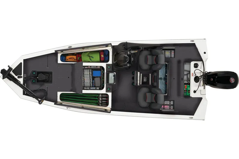 Slide: The Image of 2024 Tracker Pro Team 190 TX boat with dual Mercury engines, parked on grass. - 3