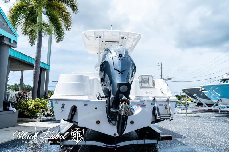 Slide: The Image of 2024 Sea Fox 248 Side Console boat displayed outdoors at a marina. - 5