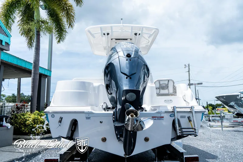 Slide: The Image of 2024 Sea Fox 248 Side Console boat with powerful outboard motor, displayed outdoors. - 6