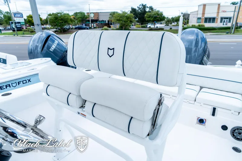 Slide: The Image of 2024 Sea Fox 248 Side Console boat with luxurious seating and dual engines. - 13