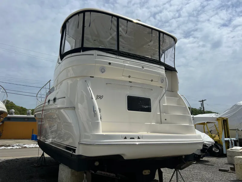 Slide: The Image of 2005 Sea Ray 390 Motor Yacht on dry dock, rear view. - 4