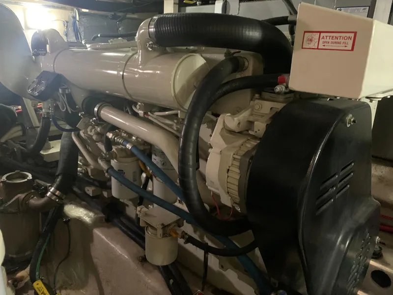 Slide: The Image of Engine room of a 2005 Sea Ray 390 Motor Yacht showing detailed machinery. - 47