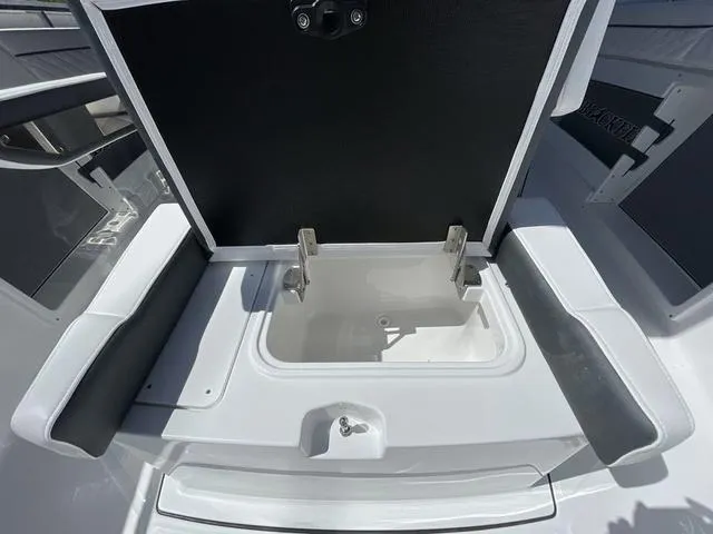 Slide: The Image of 2023 Blackfin 302CC boat storage compartment with open lid. - 21