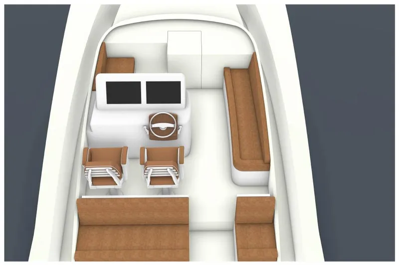 Slide: The Image of Interior layout of 2025 Mystique Boatworks M48 Custom Carolina with seating and helm. - 26
