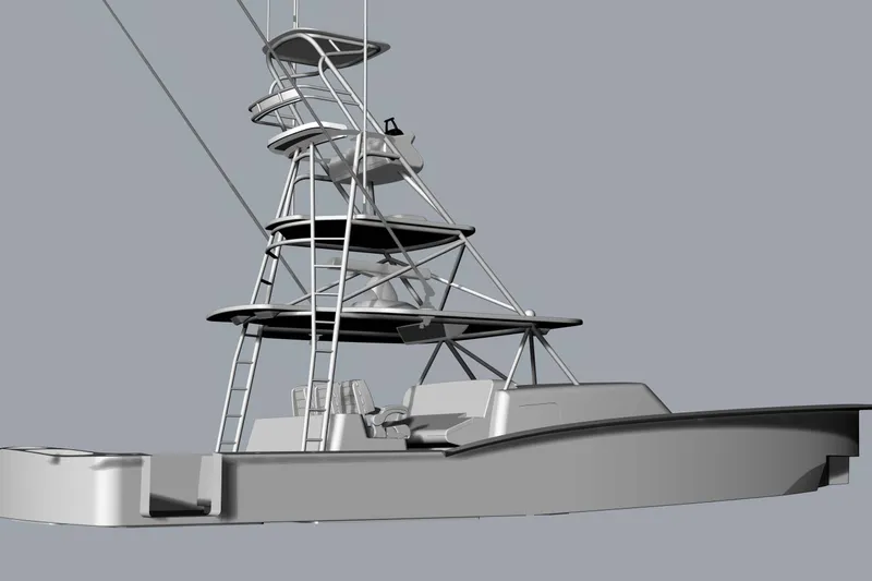 Slide: The Image of 2025 Mystique Boatworks M48 Custom Carolina with tower, side view. - 31