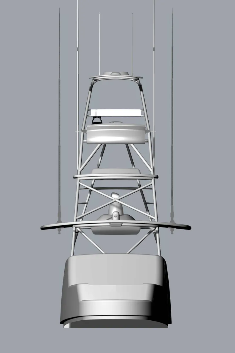 Slide: The Image of 2025 Mystique Boatworks M48 Custom Carolina, front view, sleek design. - 32