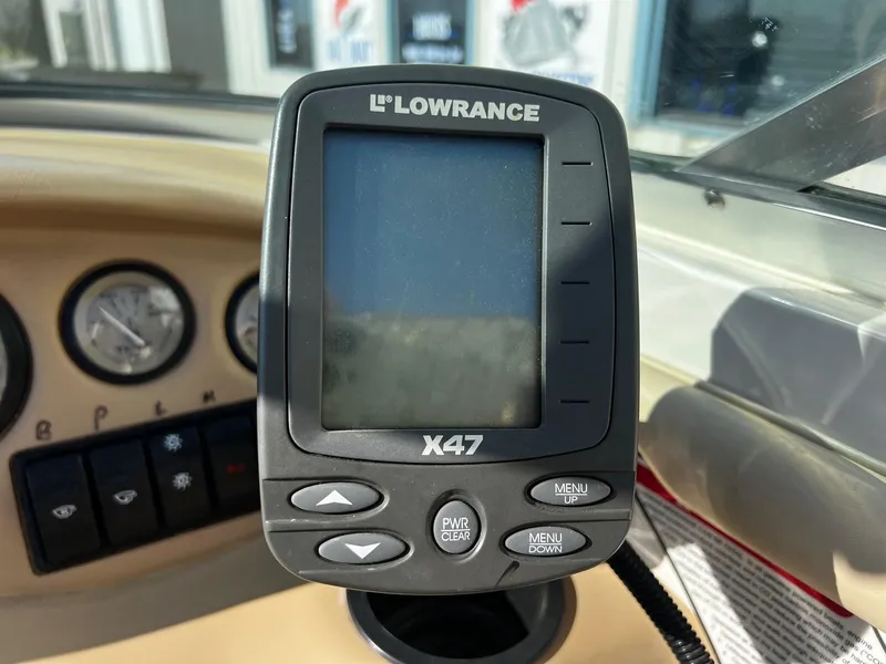 Slide: The Image of Lowrance X47 fishfinder on 2000 Sea Ray 185 Bow Rider dashboard. - 8