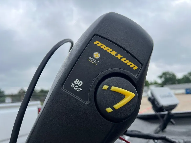 Slide: The Image of Close-up of Maxxum 80 lb thrust trolling motor on 2018 Tracker Pro Team 190 boat. - 19