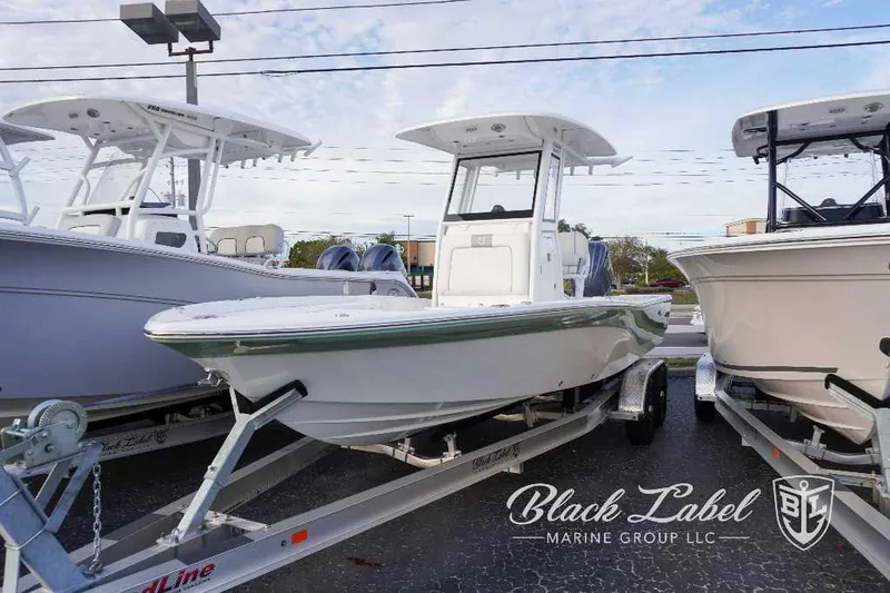 Slide: The Image of 2024 Sea Fox 251 Bay boat on trailer at Black Label Marine Group LLC. - 2