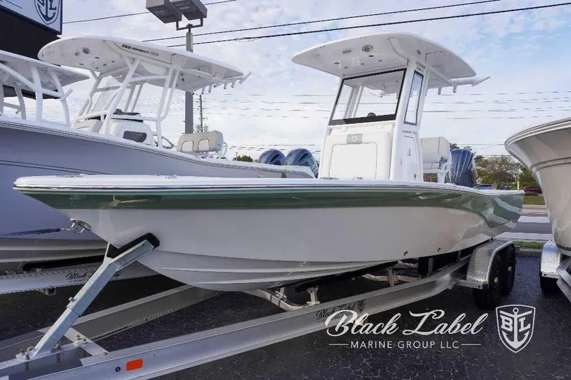 Slide: The Image of 2024 Sea Fox 251 Bay boat on trailer at Black Label Marine Group. - 3