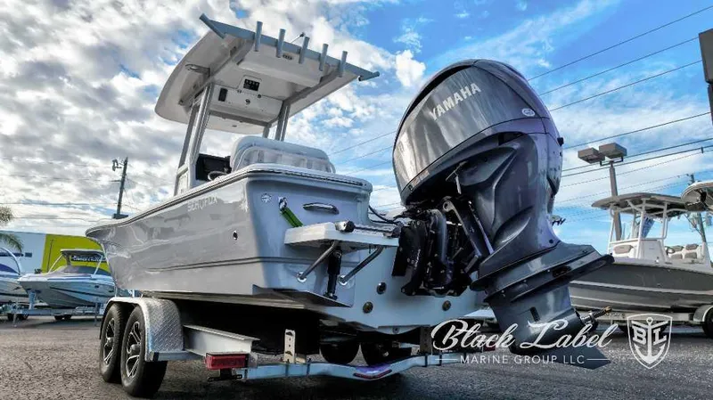 Slide: The Image of 2024 Sea Fox Seafox 251 Bay boat with Yamaha engine on trailer at Black Label Marine Group. - 12