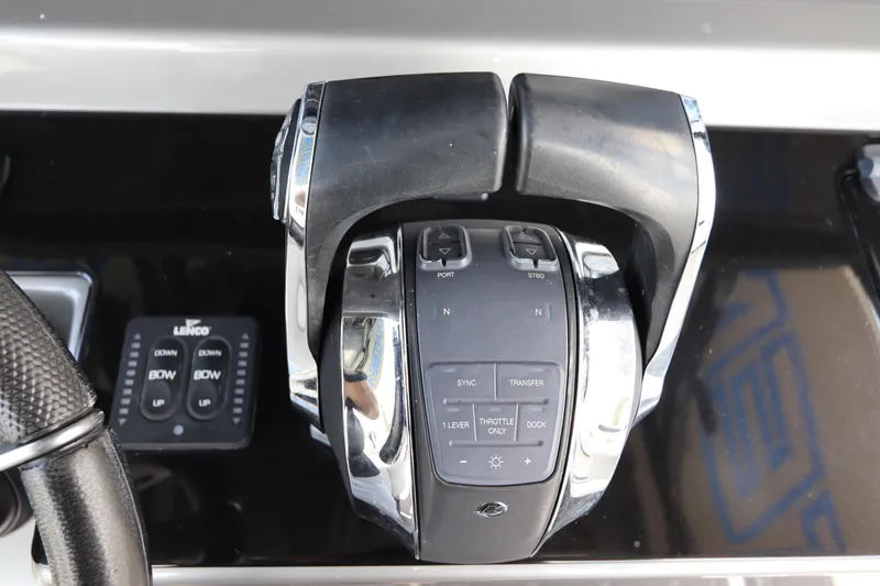 Slide: The Image of 2019 Statement 350 Open boat throttle and control panel. - 26