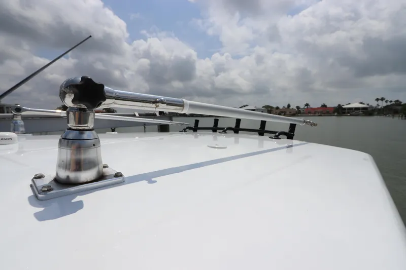 Slide: The Image of Close-up of the deck of a 2019 Statement 350 Open boat under a cloudy sky. - 40