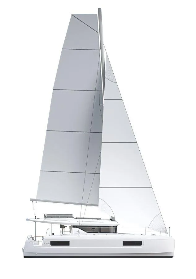 Slide: The Image of 2025 Lagoon 43 sailboat with sleek design and modern features. - 29