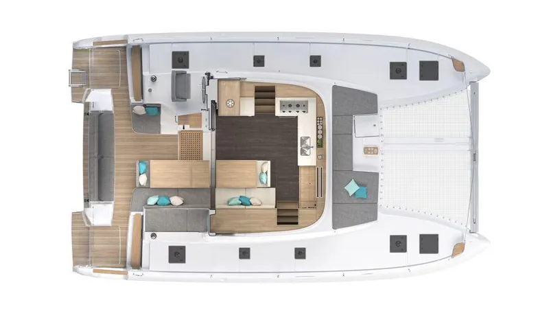 Slide: The Image of Top view of 2025 Lagoon 43 catamaran interior layout with modern design. - 31