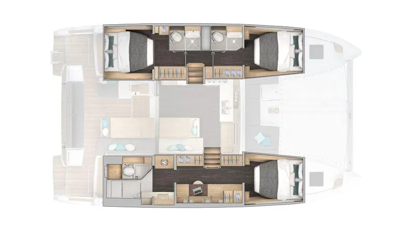 Slide: The Image of 2025 Lagoon 43 yacht floor plan with spacious cabins and modern amenities. - 32