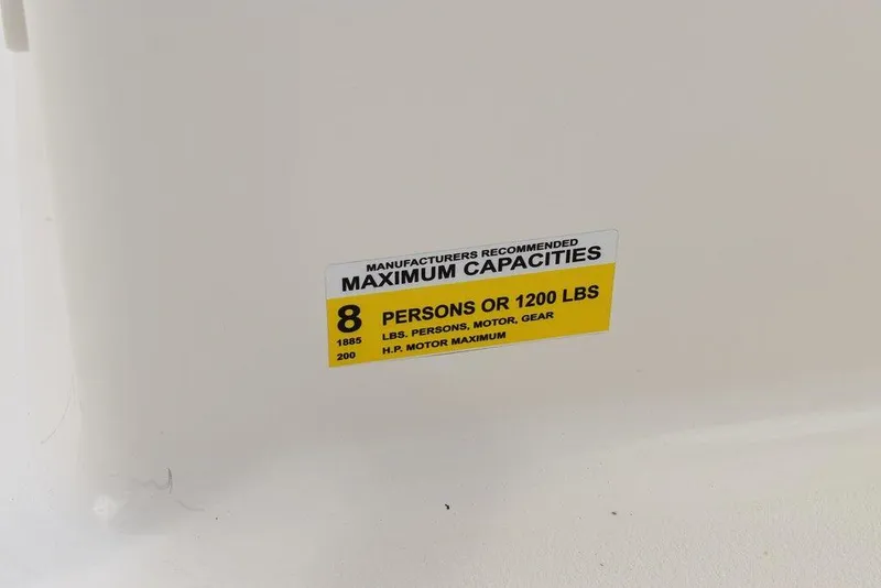 Slide: The Image of Maximum capacity label on 2018 Key West 203DFS boat: 8 persons or 1200 lbs. - 34