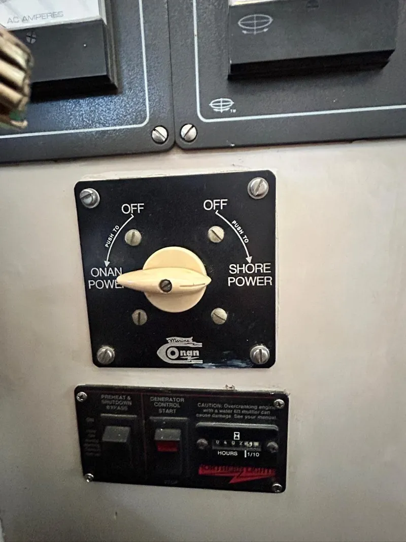 Slide: The Image of Control panel of a 1930 Classic ACF 47' Motor Yacht showing power options. - 30