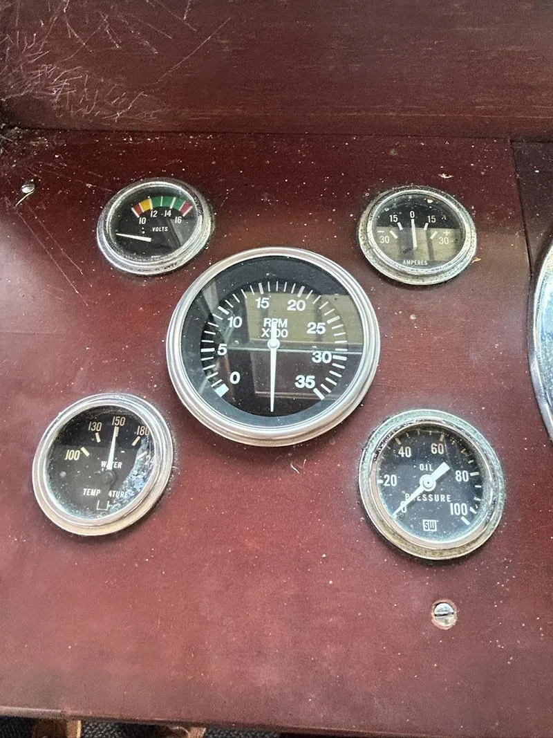 Slide: The Image of Vintage dashboard gauges of a 1930 Classic ACF 47' Motor Yacht. - 39