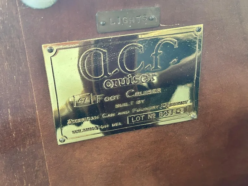 Slide: The Image of Brass nameplate of 1930 Classic ACF 47' Motor Yacht by American Car and Foundry Company. - 2