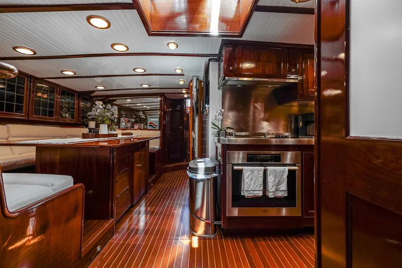 Slide: The Image of Luxurious 1929 Lyman-Morse Staysail Schooner interior with polished wood and modern amenities. - 34