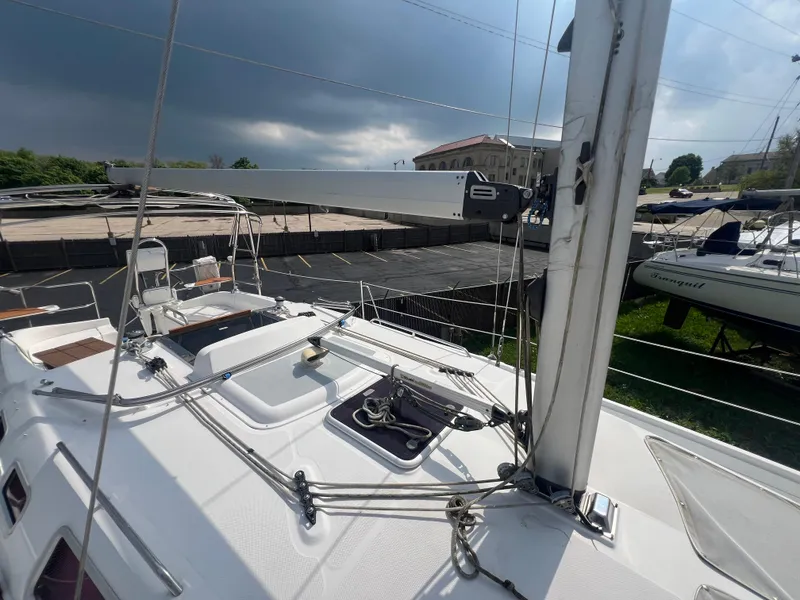 Slide: The Image of 2005 Hunter 36 sailboat deck with rigging and equipment. - 19