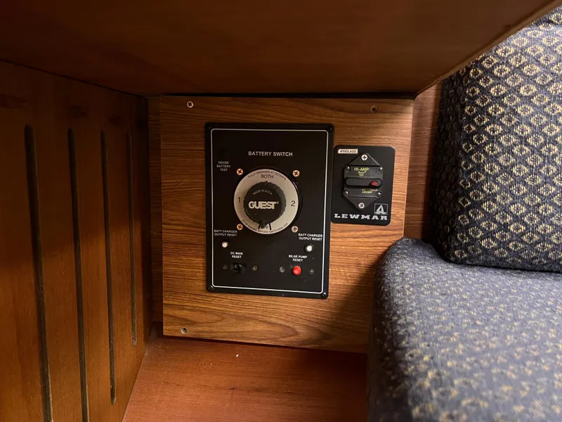 Slide: The Image of Battery switch panel in a 2005 Hunter 36 sailboat. - 34