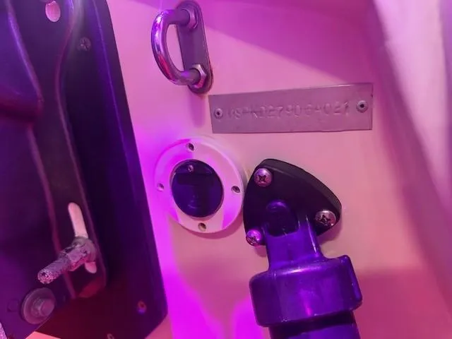 Slide: The Image of Close-up of Novurania 360 DL 2021 boat components, including a metal plate and fittings. - 7