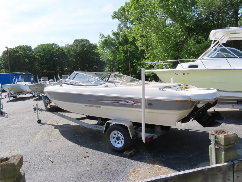 Slide: The Image of 2013 Stingray 195LX boat on a trailer in a marina. - 5